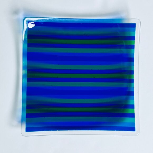 Striped Glass Square Platter Craftsman Made - Picture 3 of 4
